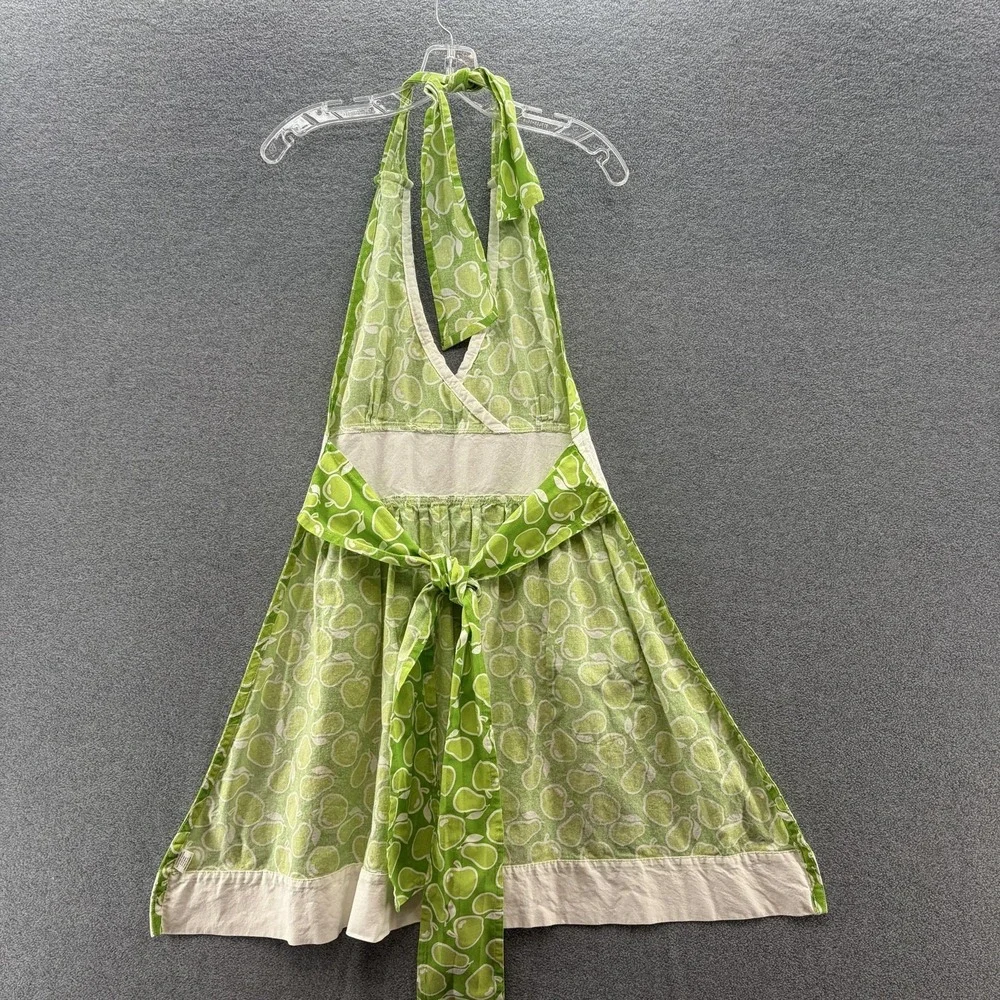 Green Fruit Apron Womens OS Apple Pear Print Ruffle Pocket Retro Rockabilly